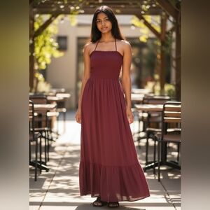 Elegant Burgundy Halter Maxi Dress